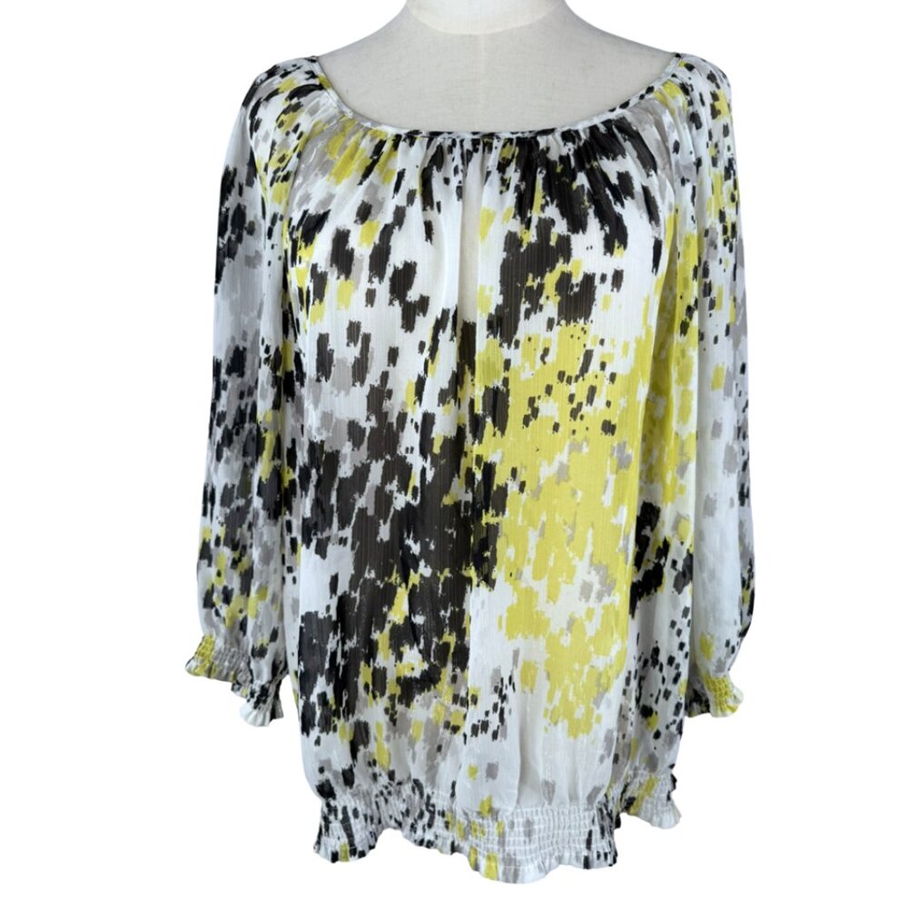 The Limited Blouse Womens Abstract Graphic Pattern Sheer Fairy Y2K Peasant Large
